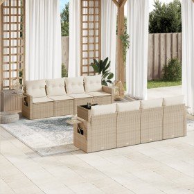Set de sofás de jardín 9 pzas con cojines ratán sintético beige en Conjuntos de jardín | Comprar online en Foru.es