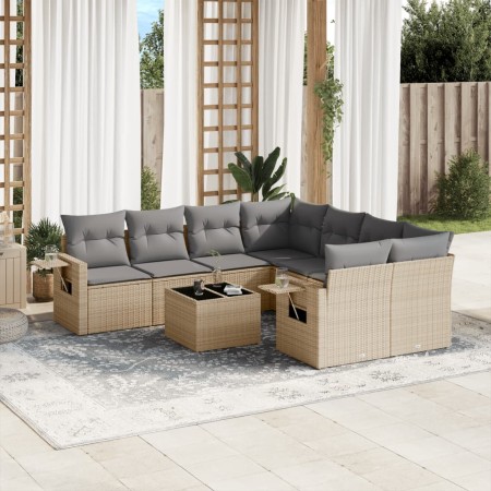 Set de sofás de jardín 9 pzas con cojines ratán sintético beige en Conjuntos de jardín | Comprar online en Foru.es