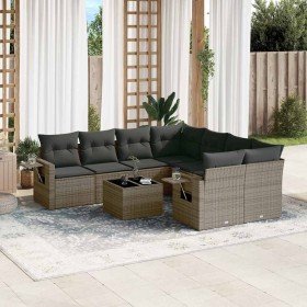 Set de muebles de jardín 9 pzas y cojines ratán sintético gris en Conjuntos de jardín | Comprar online en Foru.es