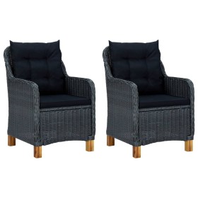 Sillas de jardín con cojines 2 uds ratán sintético gris oscuro de vidaXL, Sillas de jardín - Ref: Foro24-313316, Precio: 274,...