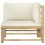 Sofá de esquina para jardín bambú con cojines blanco crema von vidaXL, Modulare Sofas für den Außenbereich - Ref: Foro24-3131...