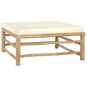 Reposapiés de jardín bambú con cojín blanco crema de vidaXL, Sofás modulares de exterior - Ref: Foro24-313147, Precio: 95,29 ...