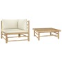 Set de muebles de jardín 2 piezas bambú y cojines blanco crema de vidaXL, Sofás modulares de exterior - Ref: Foro24-313144, P...
