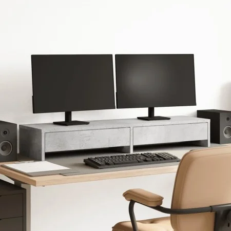 Soporte de monitor cajones madera gris hormigón 100x27x15 cm de , Bases y elevadores para ordenadores - Ref: Foro24-854673, P...