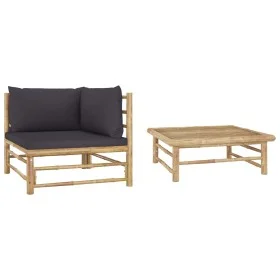 Garden furniture set 2 pieces bamboo and dark gray cushions by vidaXL, Modular outdoor sofas - Ref: Foro24-313152, Price: 125...
