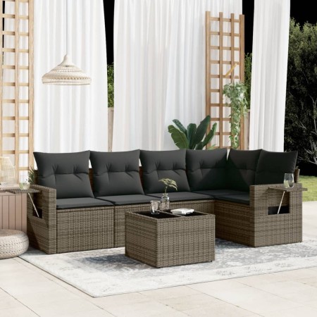 Set de muebles de jardín 6 pzas y cojines ratán sintético gris en Conjuntos de jardín | Comprar online en Foru.es