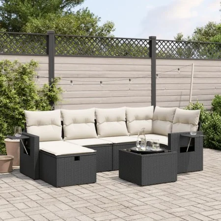 Set de comedor de jardín 7 pzas y cojines ratán sintético negro de , Conjuntos de jardín - Ref: Foro24-3263802, Precio: 421,0...