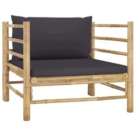 Sofá de jardín bambú con cojines gris oscuro de vidaXL, Sofás modulares de exterior - Ref: Foro24-313156, Precio: 147,14 €, D...