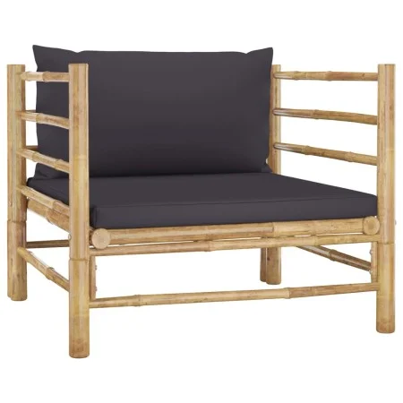 Sofá de jardín bambú con cojines gris oscuro de vidaXL, Sofás modulares de exterior - Ref: Foro24-313156, Precio: 147,14 €, D...