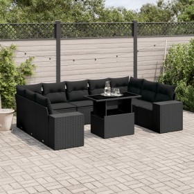 Set de sofás de jardín 10 pzas cojines ratán sintético negro de , Conjuntos de jardín - Ref: Foro24-3269365, Precio: 698,84 €...