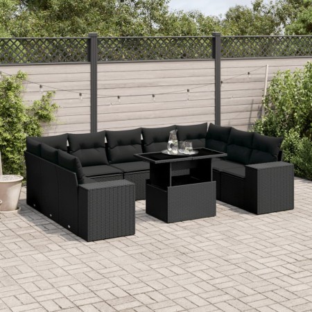 Set de sofás de jardín 10 pzas cojines ratán sintético negro de , Conjuntos de jardín - Ref: Foro24-3269365, Precio: 698,84 €...