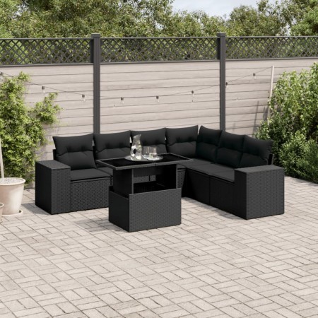 Set de sofás de jardín 7 pzas con cojines ratán sintético negro de , Conjuntos de jardín - Ref: Foro24-3269185, Precio: 532,8...