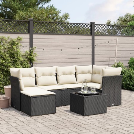 Set de comedor de jardín 7 pzas y cojines ratán sintético negro de , Conjuntos de jardín - Ref: Foro24-3263182, Precio: 399,0...
