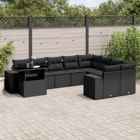 Set de sofás de jardín 10 pzas cojines ratán sintético negro de , Conjuntos de jardín - Ref: Foro24-3269395, Precio: 698,84 €...