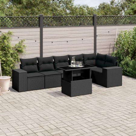Set de sofás de jardín 7 pzas con cojines ratán sintético negro de , Conjuntos de jardín - Ref: Foro24-3269175, Precio: 532,8...