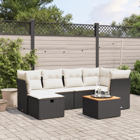 Set de comedor de jardín 7 pzas y cojines ratán sintético negro de , Conjuntos de jardín - Ref: Foro24-3264724, Precio: 387,7...