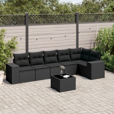 Set de comedor de jardín 7 pzas y cojines ratán sintético negro de , Conjuntos de jardín - Ref: Foro24-3254932, Precio: 481,5...
