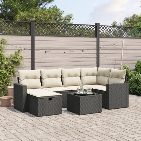 Set de comedor de jardín 7 pzas y cojines ratán sintético negro de , Conjuntos de jardín - Ref: Foro24-3263492, Precio: 406,1...