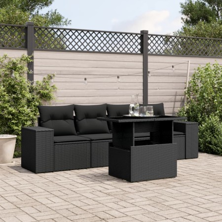 Set de muebles de jardín 5 pzas y cojines ratán sintético negro de , Conjuntos de jardín - Ref: Foro24-3268985, Precio: 388,3...