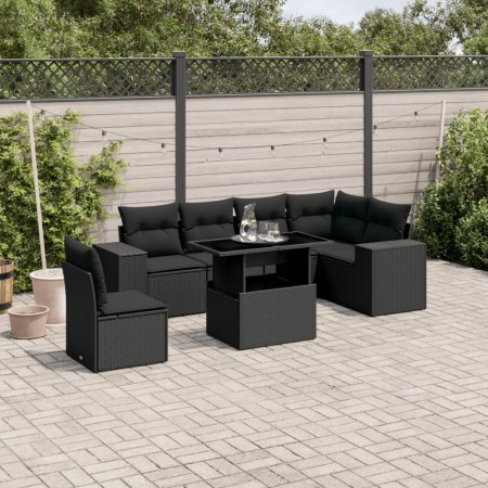 Set de sofás de jardín 7 pzas con cojines ratán sintético negro de , Conjuntos de jardín - Ref: Foro24-3269195, Precio: 532,8...