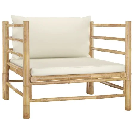 Sofá de jardín de bambú con cojines blanco crema de vidaXL, Sofás modulares de exterior - Ref: Foro24-313148, Precio: 145,66 ...