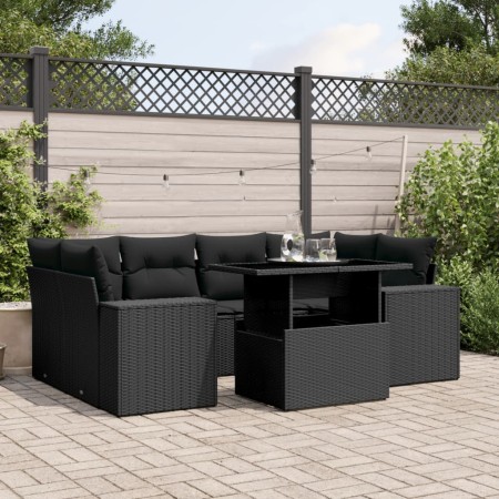Set de sofás de jardín 7 pzas con cojines ratán sintético negro de , Conjuntos de jardín - Ref: Foro24-3269015, Precio: 532,6...