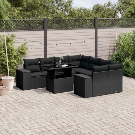 Set de sofás de jardín 8 piezas y cojines ratán sintético negro de , Conjuntos de jardín - Ref: Foro24-3269055, Precio: 649,6...