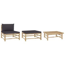 Garden furniture set 3 pieces bamboo and dark gray cushions by vidaXL, Modular outdoor sofas - Ref: Foro24-313150, Price: 176...