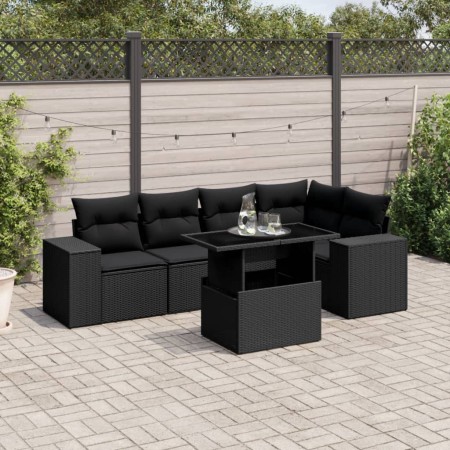 Set de sofás de jardín 6 piezas y cojines ratán sintético negro de , Conjuntos de jardín - Ref: Foro24-3269145, Precio: 468,0...