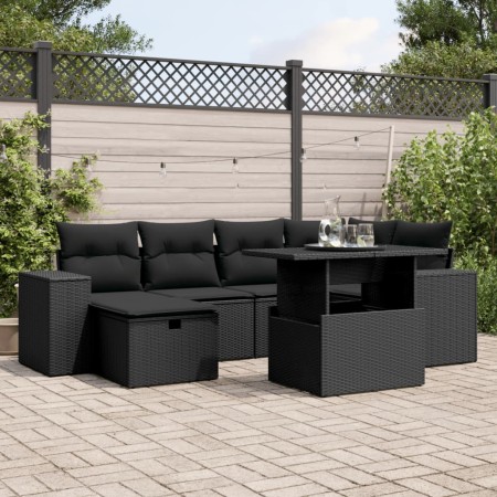 Set de sofás de jardín 7 pzas con cojines ratán sintético negro de , Conjuntos de jardín - Ref: Foro24-3275295, Precio: 526,5...