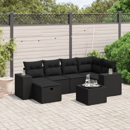 Set de comedor de jardín 7 pzas y cojines ratán sintético negro de , Conjuntos de jardín - Ref: Foro24-3264421, Precio: 478,0...