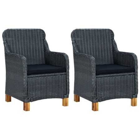 Sillas de jardín con cojines 2 uds ratán sintético gris oscuro de vidaXL, Sillas de jardín - Ref: Foro24-313315, Precio: 176,...