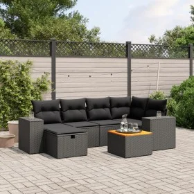 Set de comedor de jardín 7 pzas y cojines ratán sintético negro de , Conjuntos de jardín - Ref: Foro24-3265171, Precio: 482,5...
