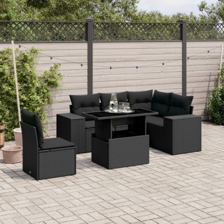 Set de sofás de jardín 6 piezas y cojines ratán sintético negro de , Conjuntos de jardín - Ref: Foro24-3269165, Precio: 468,0...