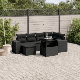 Set de sofás de jardín 7 pzas con cojines ratán sintético negro de , Conjuntos de jardín - Ref: Foro24-3269305, Precio: 511,9...