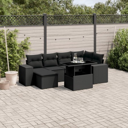 Set de sofás de jardín 7 pzas con cojines ratán sintético negro de , Conjuntos de jardín - Ref: Foro24-3269305, Precio: 511,9...