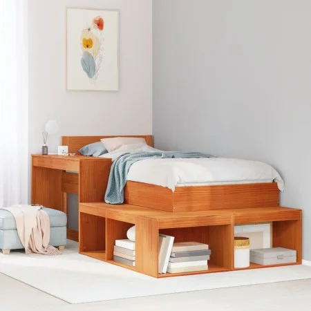 Mueble con escritorio madera maciza pino marrón 222x122x75 cm de , Mesitas de noche - Ref: Foro24-855755, Precio: 169,48 €, D...