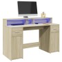Escritorio con LED madera ingeniería roble Sonoma 140x55x91 cm de , Escritorios - Ref: Foro24-3309422, Precio: 193,10 €, Desc...