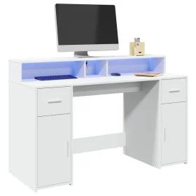 Escritorio con luz LED madera ingeniería blanco 140x55x91 cm de , Escritorios - Ref: Foro24-3309420, Precio: 207,85 €, Descue...