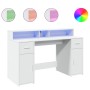 Escritorio con luz LED madera ingeniería blanco 140x55x91 cm de , Escritorios - Ref: Foro24-3309420, Precio: 203,32 €, Descue...