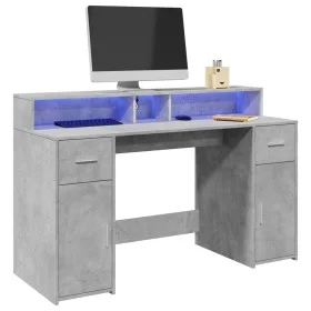 Schreibtisch mit LED-Beleuchtung, Holzoptik in Grau-Beton-Design, 140x55x91 cm. von , Schreibtische - Ref: Foro24-3309423, Pr...