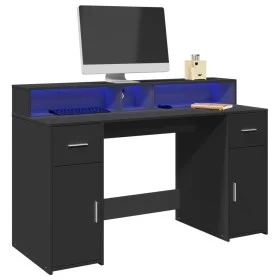 Escritorio con luz LED madera ingeniería negro 140x55x91 cm de , Escritorios - Ref: Foro24-3309421, Precio: 287,67 €, Descuen...