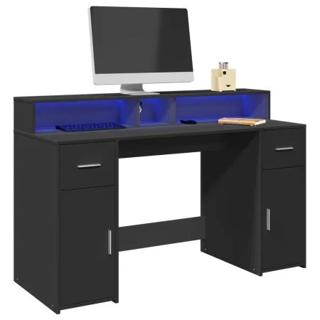 Escritorio con luz LED madera ingeniería negro 140x55x91 cm de , Escritorios - Ref: Foro24-3309421, Precio: 287,67 €, Descuen...