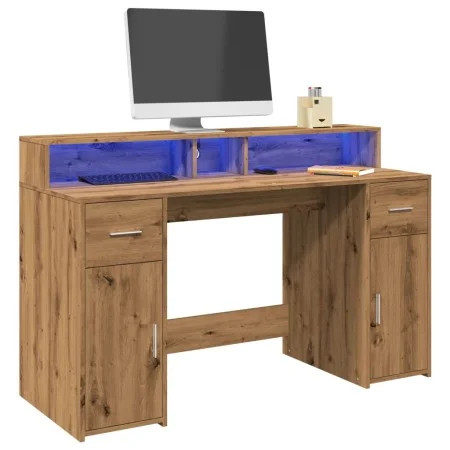 Escritorio con LED madera ingeniería roble artisian 140x55x91cm de , Escritorios - Ref: Foro24-3309428, Precio: 195,52 €, Des...
