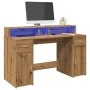Escritorio con LED madera ingeniería roble artisian 140x55x91cm de , Escritorios - Ref: Foro24-3309428, Precio: 195,52 €, Des...