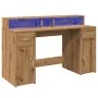 Escritorio con LED madera ingeniería roble artisian 140x55x91cm de , Escritorios - Ref: Foro24-3309428, Precio: 195,52 €, Des...