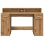 Escritorio con LED madera ingeniería roble artisian 140x55x91cm de , Escritorios - Ref: Foro24-3309428, Precio: 195,52 €, Des...