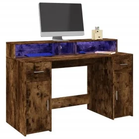 Escritorio con LED madera ingeniería roble ahumado 140x55x91 cm de , Escritorios - Ref: Foro24-3309424, Precio: 172,81 €, Des...