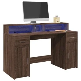 Escritorio con LED madera ingeniería marrón roble 140x55x91 cm de , Escritorios - Ref: Foro24-3309426, Precio: 178,00 €, Desc...