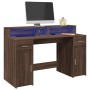 Escritorio con LED madera ingeniería marrón roble 140x55x91 cm de , Escritorios - Ref: Foro24-3309426, Precio: 181,10 €, Desc...